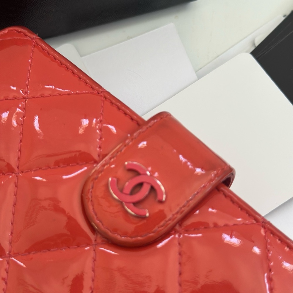 CHANEL Red Patent Quilted Leather Snap Wallet - Picture 10 of 11